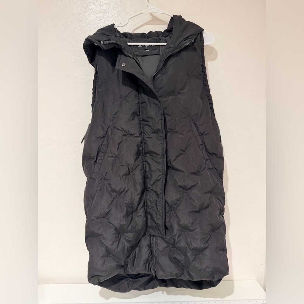 Women’s Black Long Hooded Puffer Quilted Vest size L - Picture 6 of 12